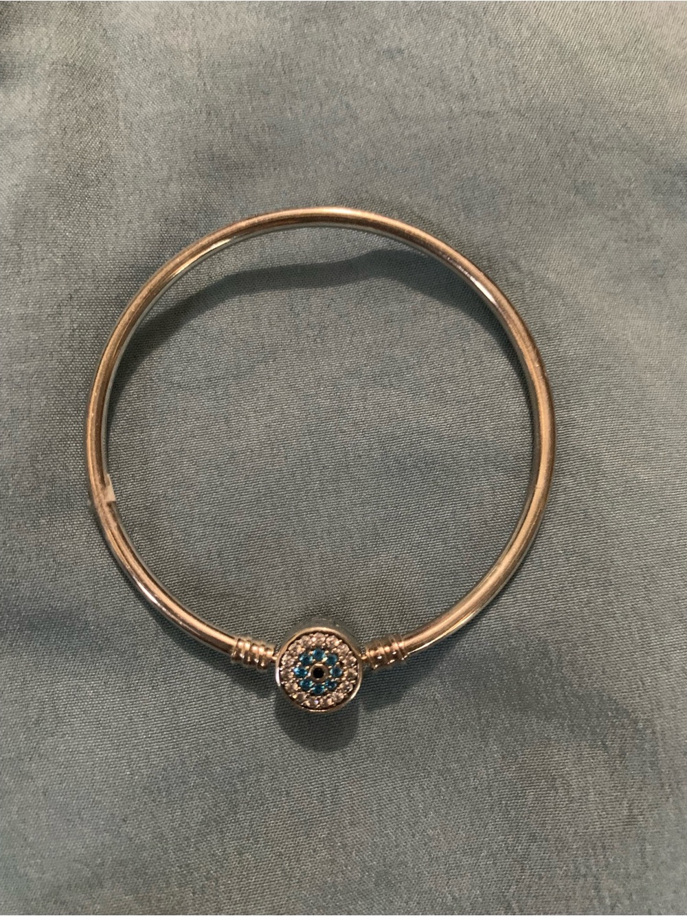 Sterling Silver Evil Eye Bracelet with Sapphire Gemstones and Clip Lock
